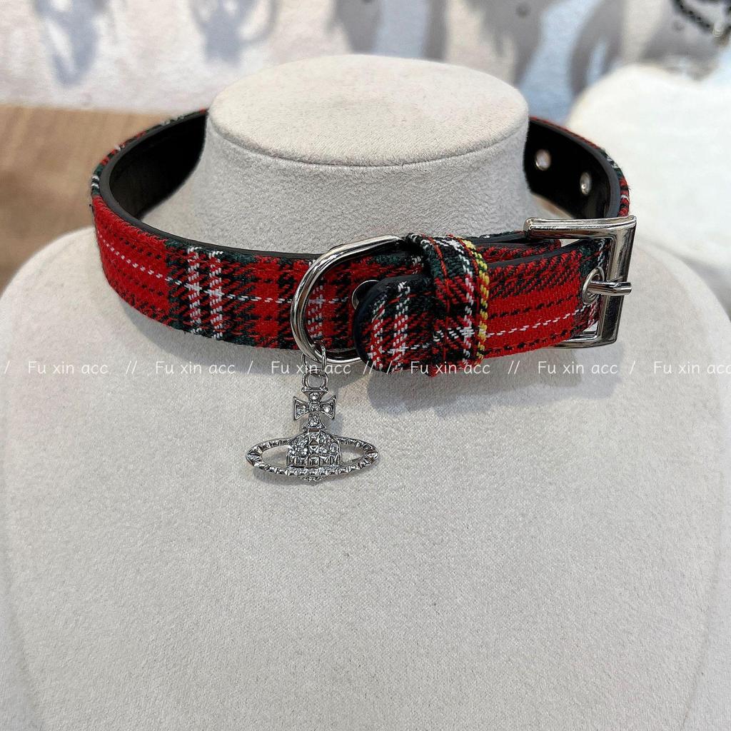 Empress Dowager Cixi Black & Red Plaid Choker Necklace - Sweet Y2K Autumn/Winter Style for Hot Girls