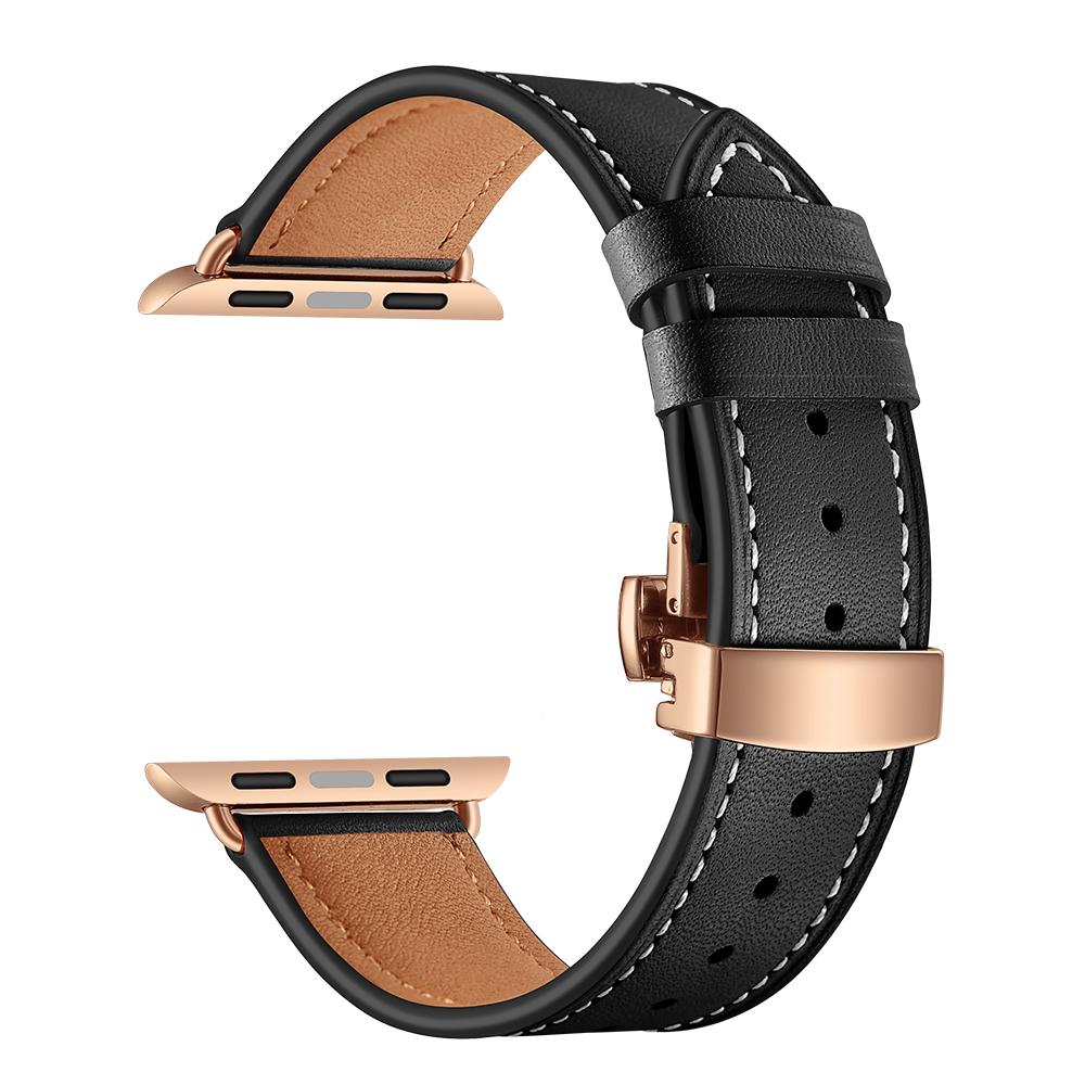 Ремешок для часов Apple Watch Ремешок из натуральной кожи Apple Watch 7 6 5 4 3 2 1 SE 45 мм 41 мм Ремешок с застежкой-бабочкой для iWatch 44/40 мм 42 38