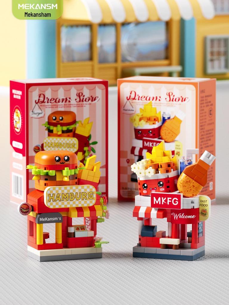 Строительные блоки Lego-совместимые «Вид на городской квартал» — «Магазин мечты», «Автомат с напитками» и «Цветочный магазин» Детские развивающие игрушки.