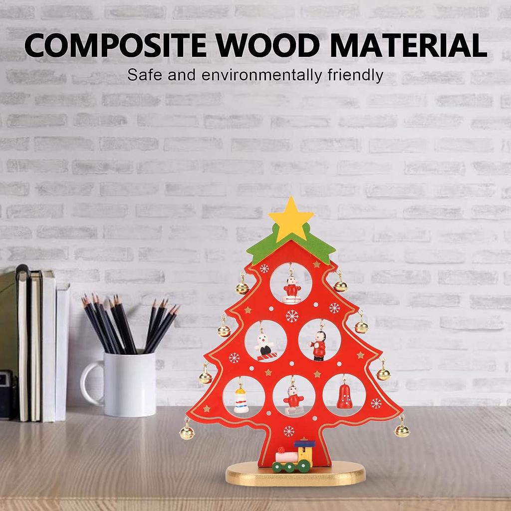 Деревянная новогодняя елка, настольное украшение, настольная новогодняя елка с мини-украшениями для столешницы