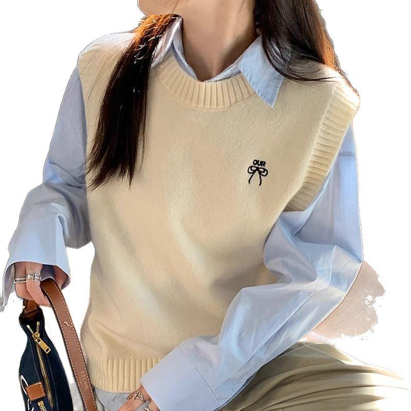 Женский вязаный жилет-свитер - Весна/Осень 2024 Маленький Без рукавов Многослойный топ