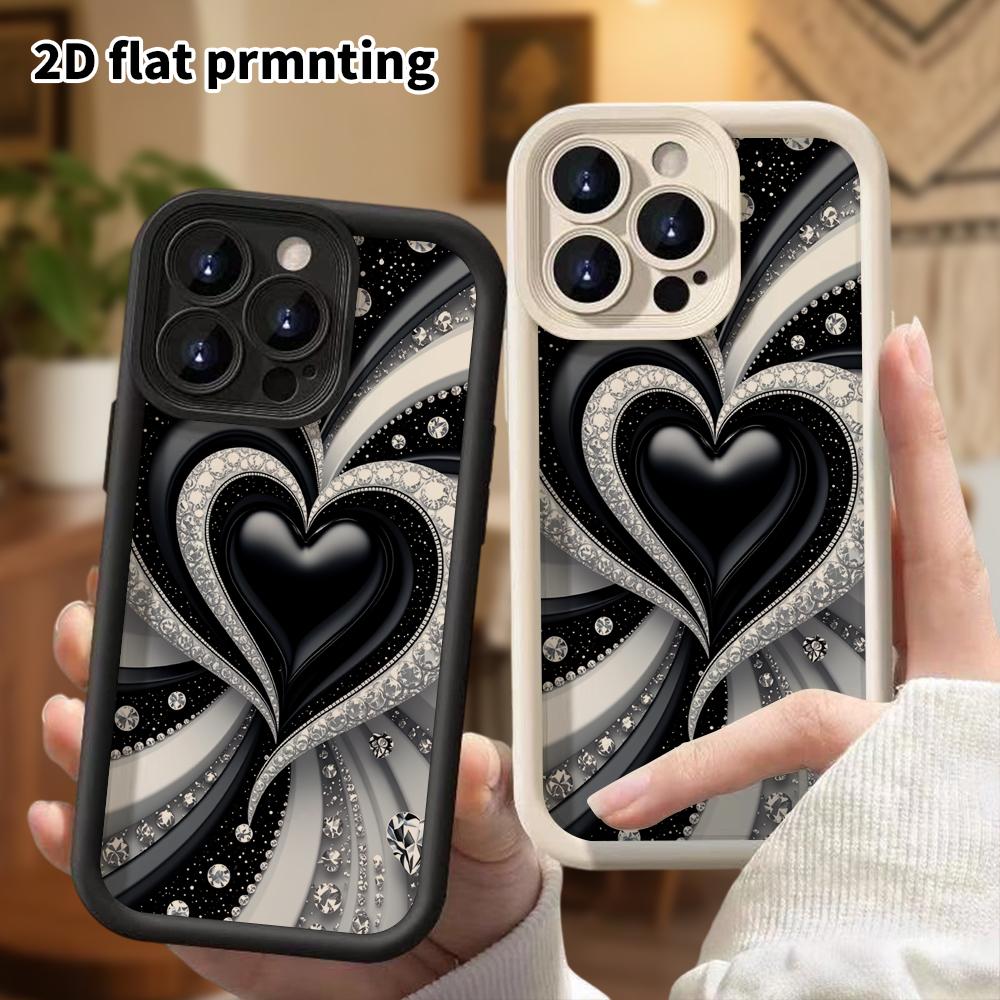 Phone case: 2D flat, suitable for iPhone 18, 17, 16, 15, 14, 13 Pro protective case, diamond-studded heart, perfect holiday gift for Christmas and Hal