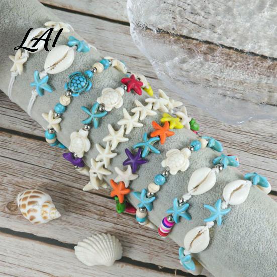 Flexible Rope Bracelet for Travel Summer Beach Bracelet Bohemian Sea Shell Turtle Braided Handmade Woven Casual Daily Wear Wrist Accessory