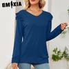 Женские модные повседневные осенне-зимние однотонные блузки и рубашки с длинным рукавом и v-образным вырезом с принтом