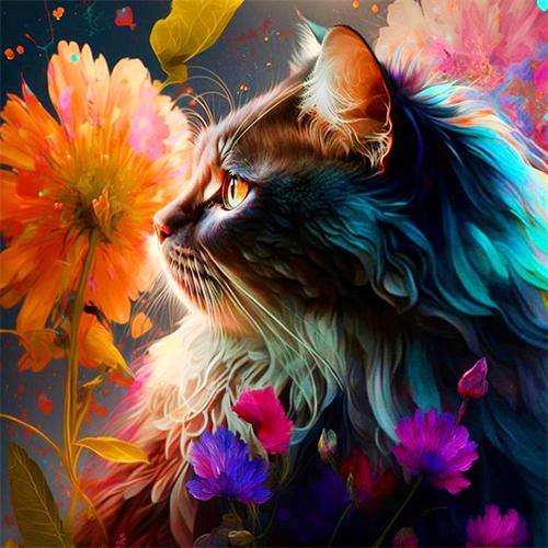5d Diy Алмазная картина Кошка Цветной пион Вышивка Мозаика Животное Цветок Набор для вышивки крестом Квадратный/круглый Декор для дома