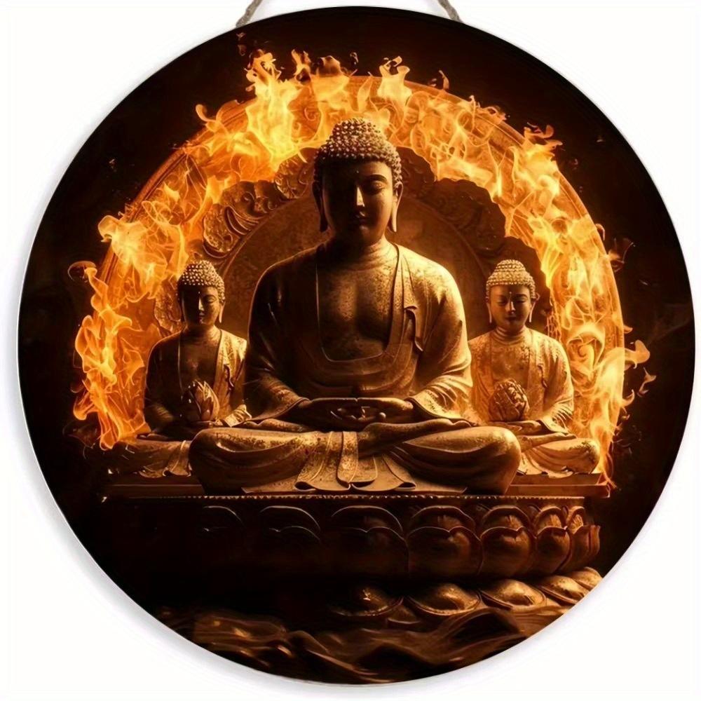 1pc 2d Flat Buddha Art Sign - Round Wooden Sign - 20cm Suitable for Home Living Room, Restaurant, Office, Garage, Bar, Coffee Shop Decoration, Gift
