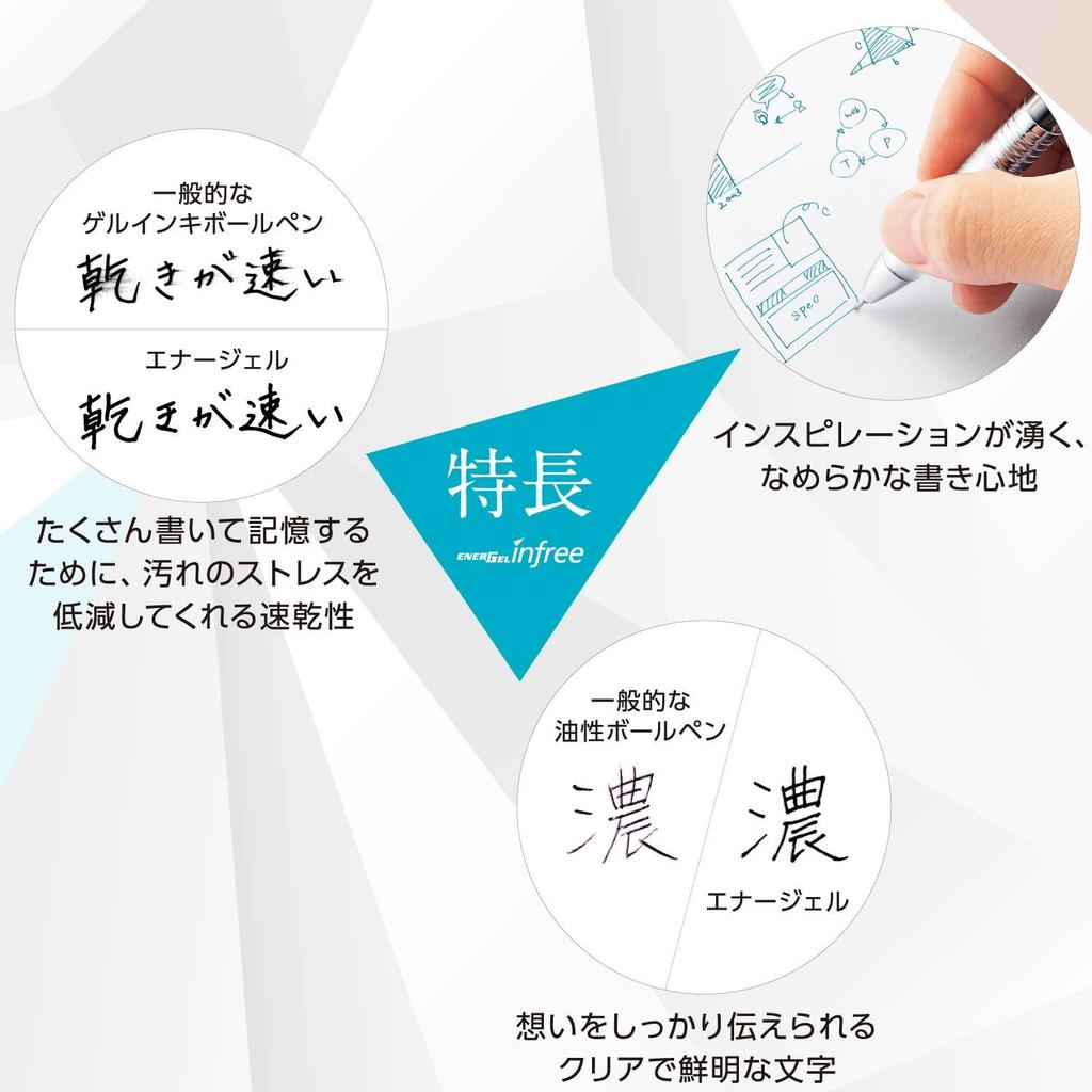 Pentel Gel Ink Ballpoint EnerGel Clear 10 Pens Pen, Infree, 0.4mm, Barrel, BLN74TL-CA, Blue-Black,