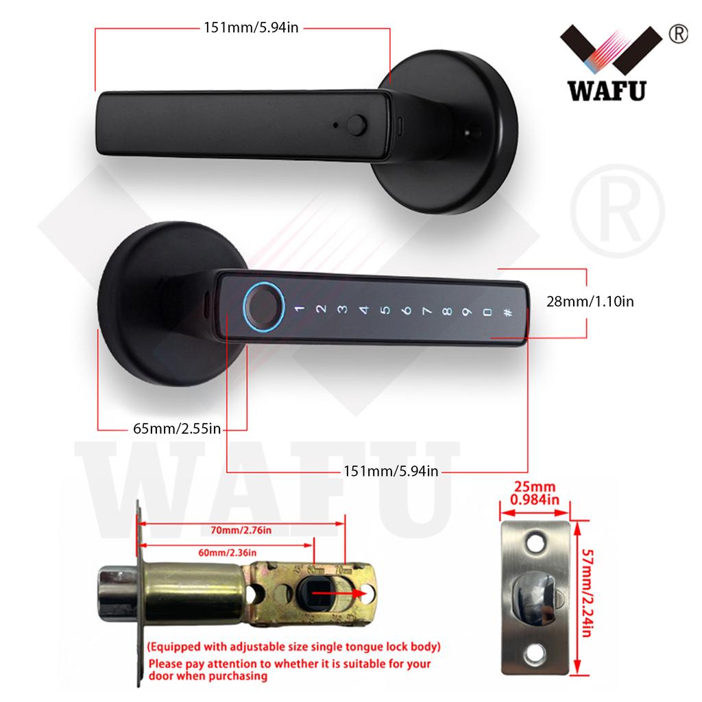 Wafu Smart Lock Бесключевой входной дверной замок с ручкой шлюза BLE Парольный дверной замок с пультом дистанционного управления TY App