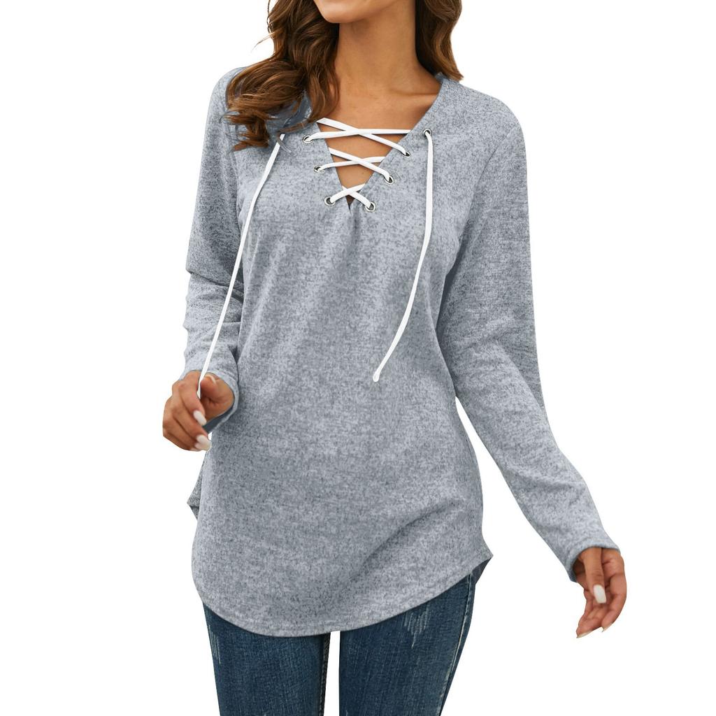 Женский однотонный топ с длинными рукавами и принтом