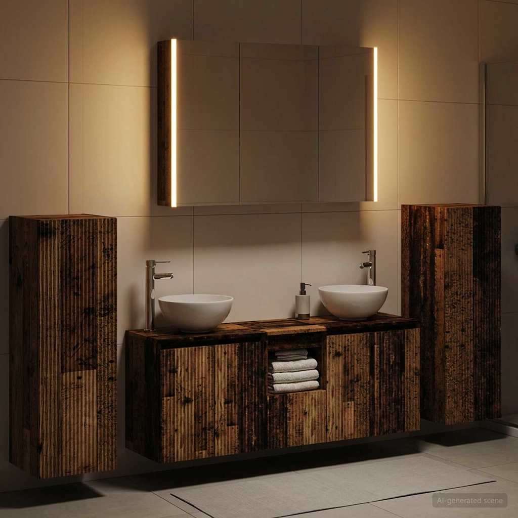 Bathroom Furniture Set 6 pcs Reclaimed Wood Engineered Wood and Glass
