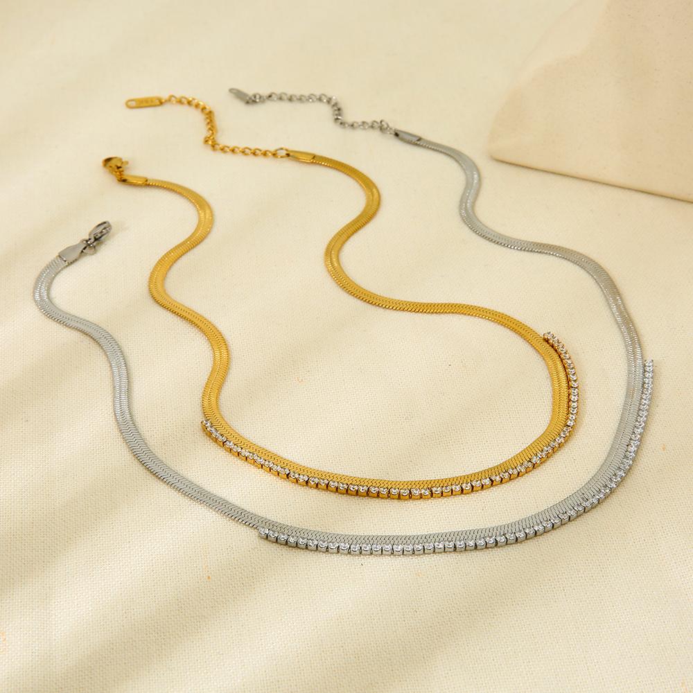 New Trendy Women's Zircon Stone Stainless Steel Snake Chain 18K Gold Plated Butterfly Herringbone Necklace Anniversary Gift