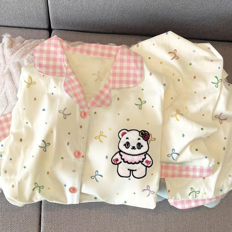 Womens Cute Cat Pajama Set Long Sleeve Fall Winter Casual Loungewear Soft Homewear