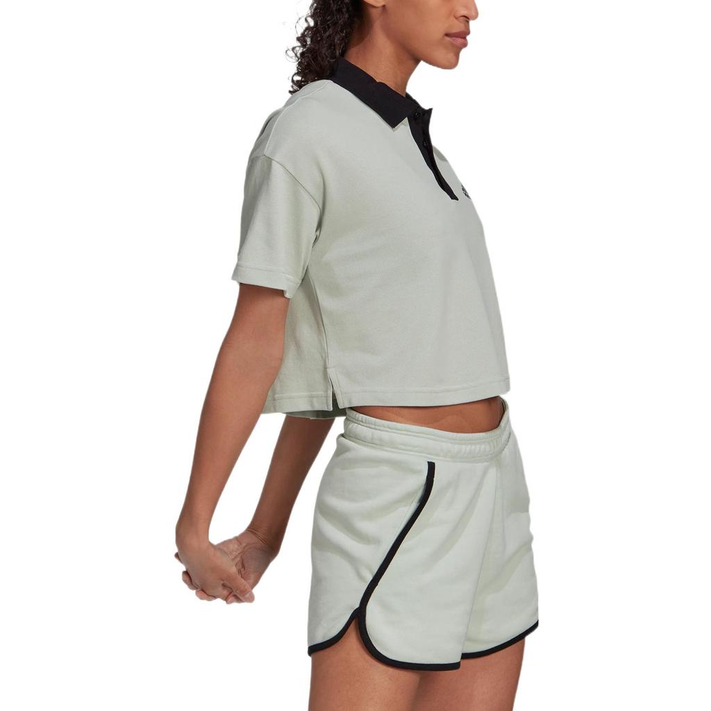 Adidas Женская укороченная рубашка поло с логотипом и принтом, спортивная рубашка поло с коротким рукавом, женские рубашки поло льняного цвета, зеленая HY5527