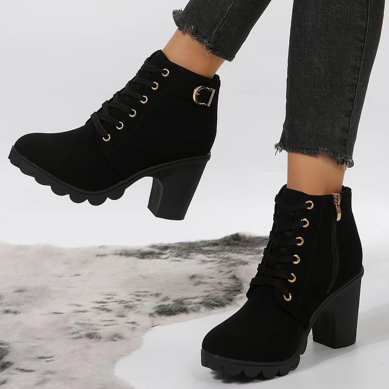 New Autumn Winter Women Boots Lace-up S Lidos Quality PU Fashion Skin Ankle Boots