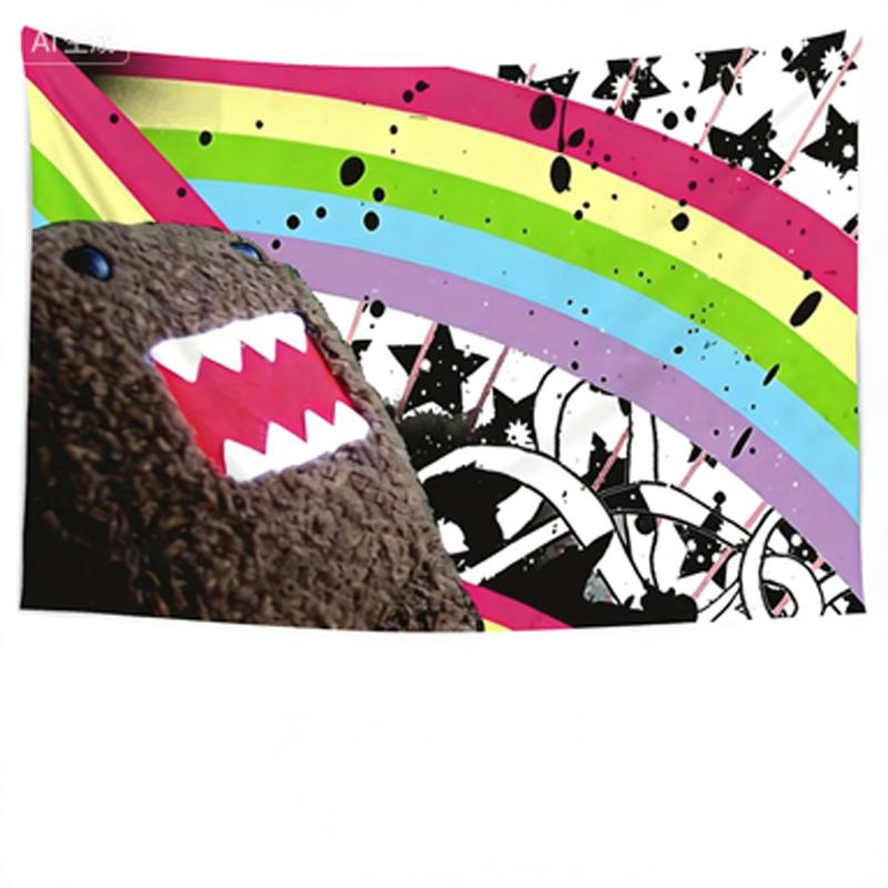 1PC Domo Kun Rainbow Tapestry Polyester 2D Print Graffiti Colorful Design Wall Decor Gift for Bedroom Living Room
