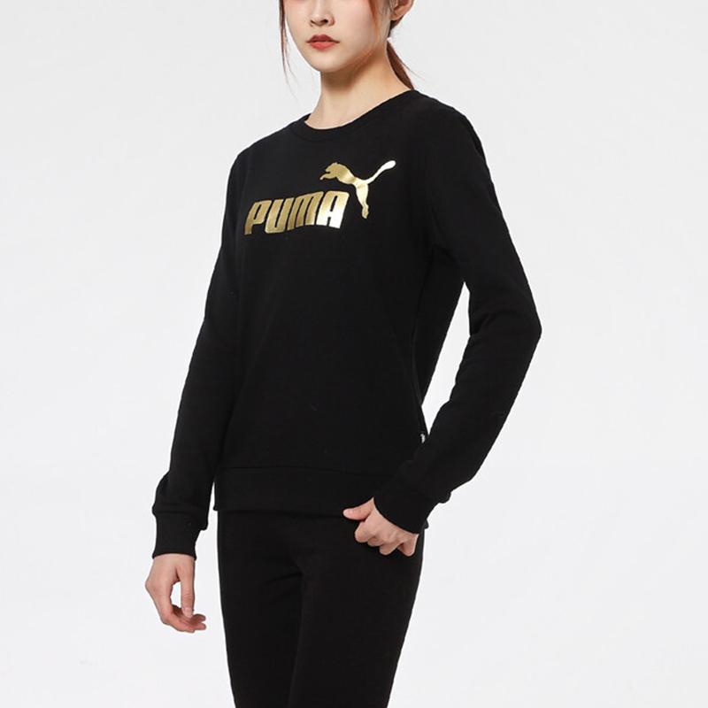 Puma Спортивный повседневный толстовка с логотипом и фольгированным принтом, круглый вырез, женская толстовка, черный цвет 845593-01