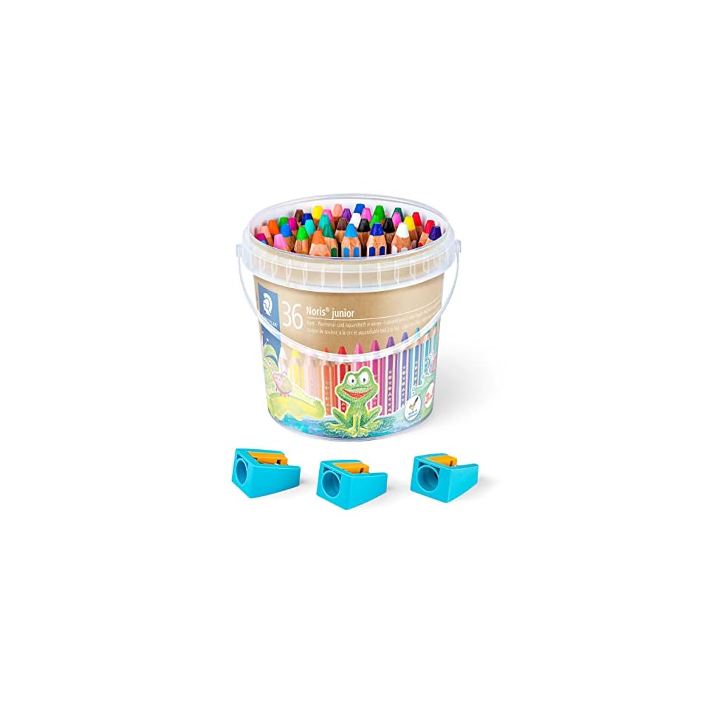 Staedtler Colored Pencils, 18 Colors x 2 Pencils, Noris Junior Watercolor Pencils, Bucket Set,