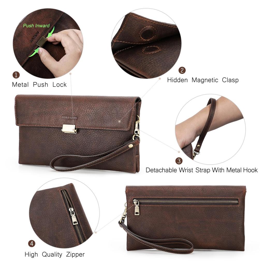 Мужской клатч CONTACT'S из натуральной кожи, RFID, мужские браслеты, кошелек, большой вместительный карман для телефона, длинный кошелек, держатель для кредитных карт