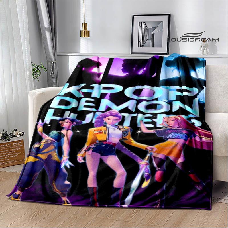 KPop Demon Hunters Cartoon printed blanket Picnic blanket Warm Flannel blankets Home bed linings blankets for beds Birthday Gift