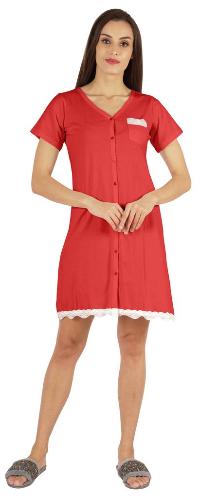 Inkmeso Solid Button Down Nightgown Sleepwear For Women  S V- Neck Nightshirt