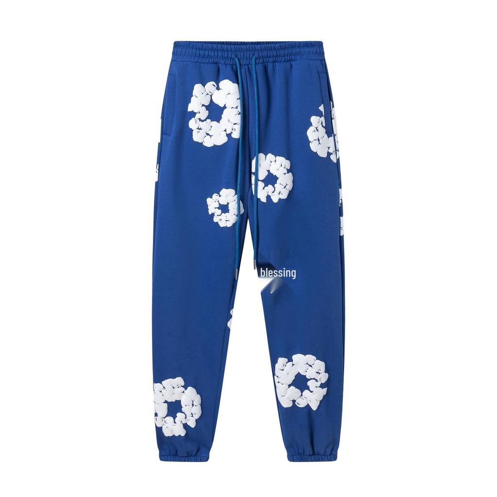 Унисекс Хлопковый Комплект: Худи и Штаны с Цветочным Принтом 'Пузырьки' на Осень/Зиму 2025 - Европейский и Американский Стиль