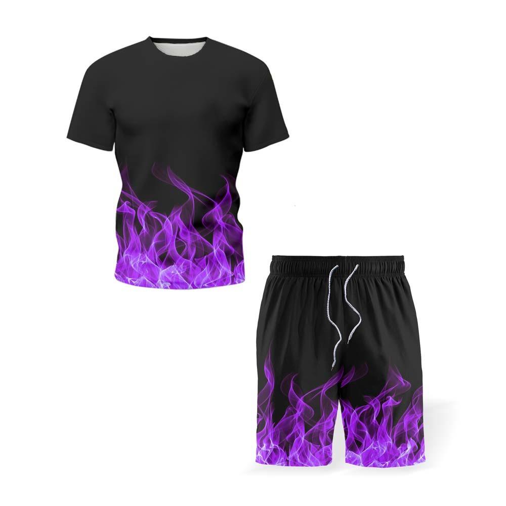 Спортивные комплекты, мужская красочная футболка Flame Fire, шорты, костюм из двух предметов, размер 6XL, повседневная уличная одежда, мужская летняя мода 2021 г.