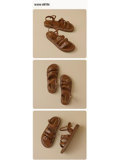 Weiwei Girl 020-1 French Style Flat Roman Sandals - Summer 2024 Women's One-Strap Shoes