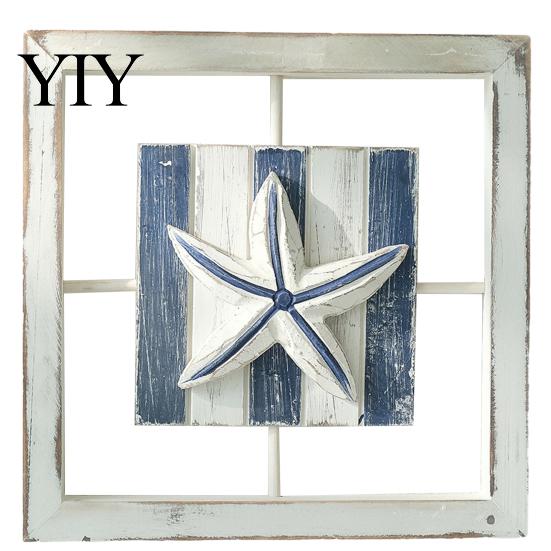 Waterproof Wood Wall Art 3D Conch/Starfish/Shell Wooden Frame Art, Distressed Coastal Style Decoration, Bathroom Beach Theme Decor Ocean Inspired for