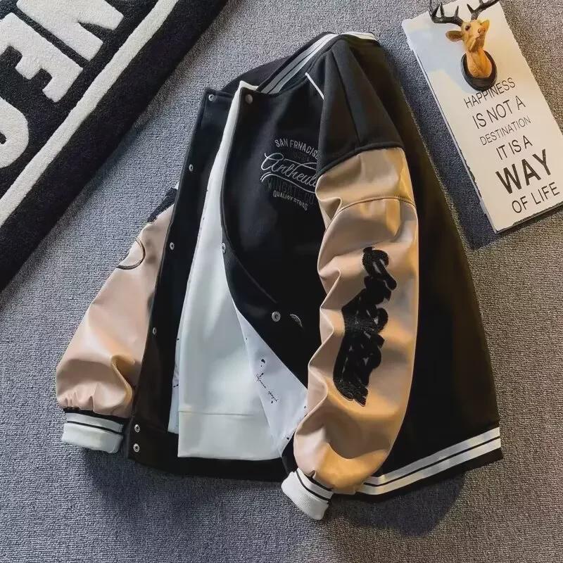 Мужская бейсбольная куртка из шерсти с вышивкой в стиле ретро в стиле пэчворк — весна 2024 г., корейский стиль