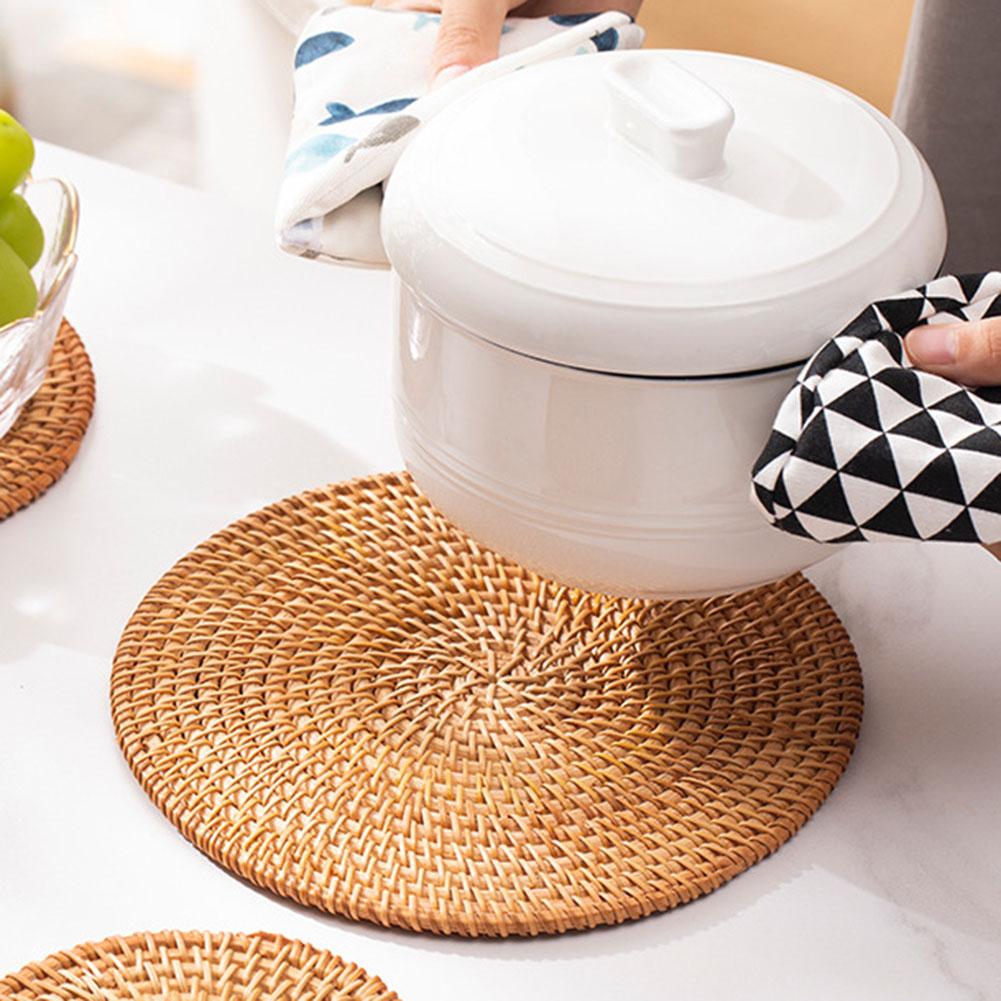3 шт. Подставка под чашку из ротанга, плетеная вручную, 8-35 см, круглая, подставка под стол из ротанга, нескользящая, термостойкая, подставка под кружку для напитков, подставки под кофе для столовой