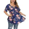 Летняя женская футболка с короткими рукавами и v-образным вырезом на пуговицах плюс размер футболка с принтом