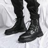 Fashion New Men Boots Black PU High Top Motorcycle Boots Thick Bottom Strap Outdoor Training High Quality Chelsea Boots Size 38-44