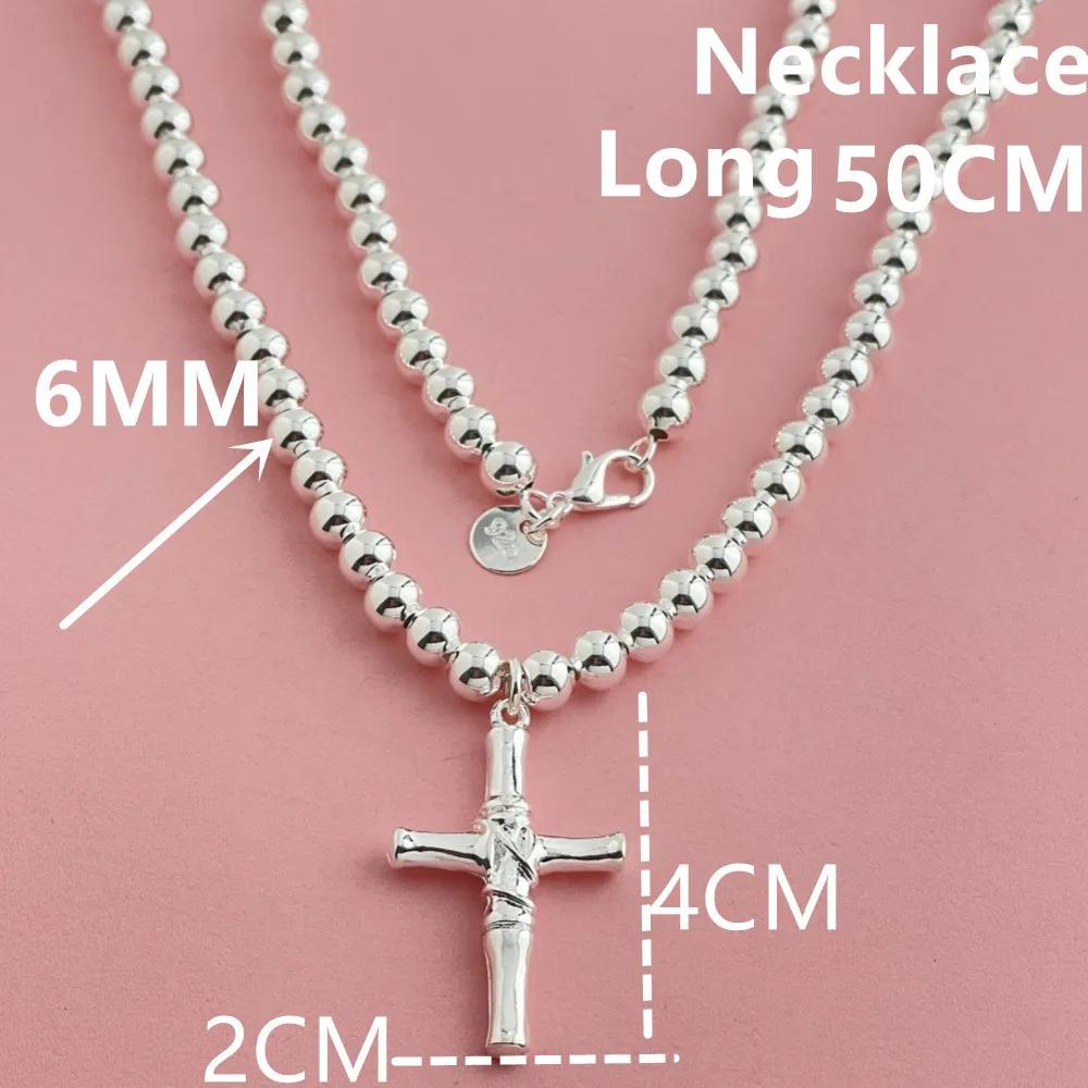 925 Sterling Silver Necklace Buddhist Beads Chain Cross Pendant 40cm/6mm Width for Women & Men Jewelry