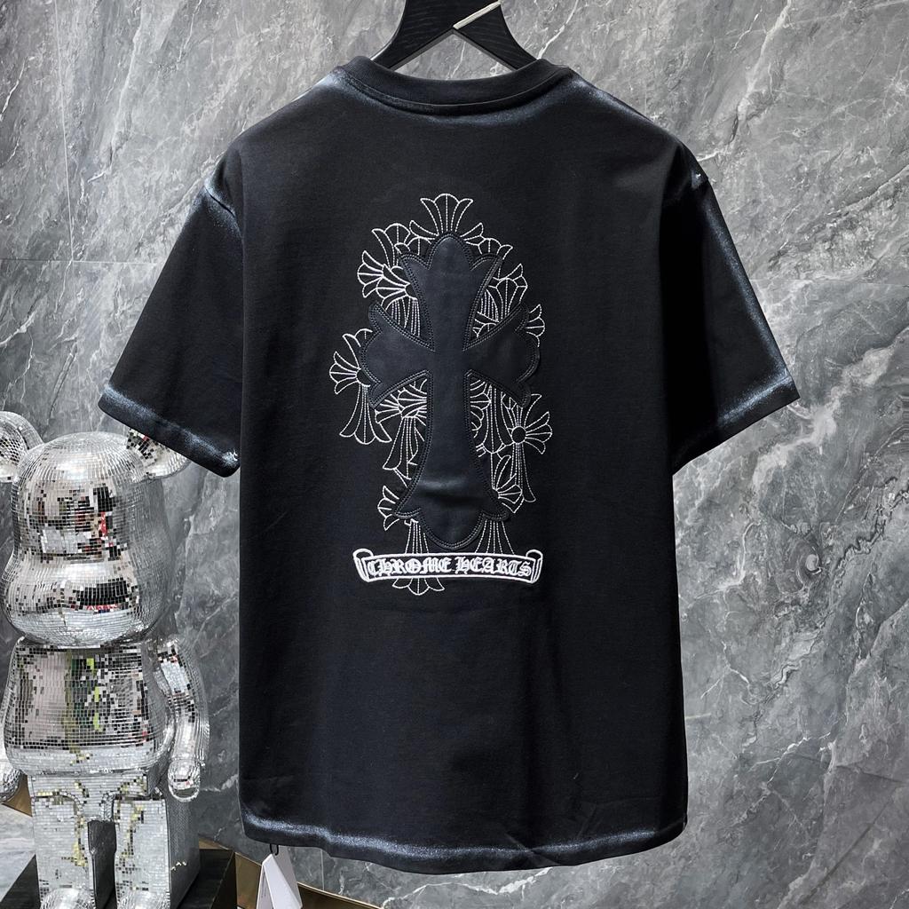 8550 CHROME HEARTS 2025 Летняя новая высококачественная хлопковая футболка с круглым вырезом, свободная, большого размера, для мужчин и женщин, парная футболка