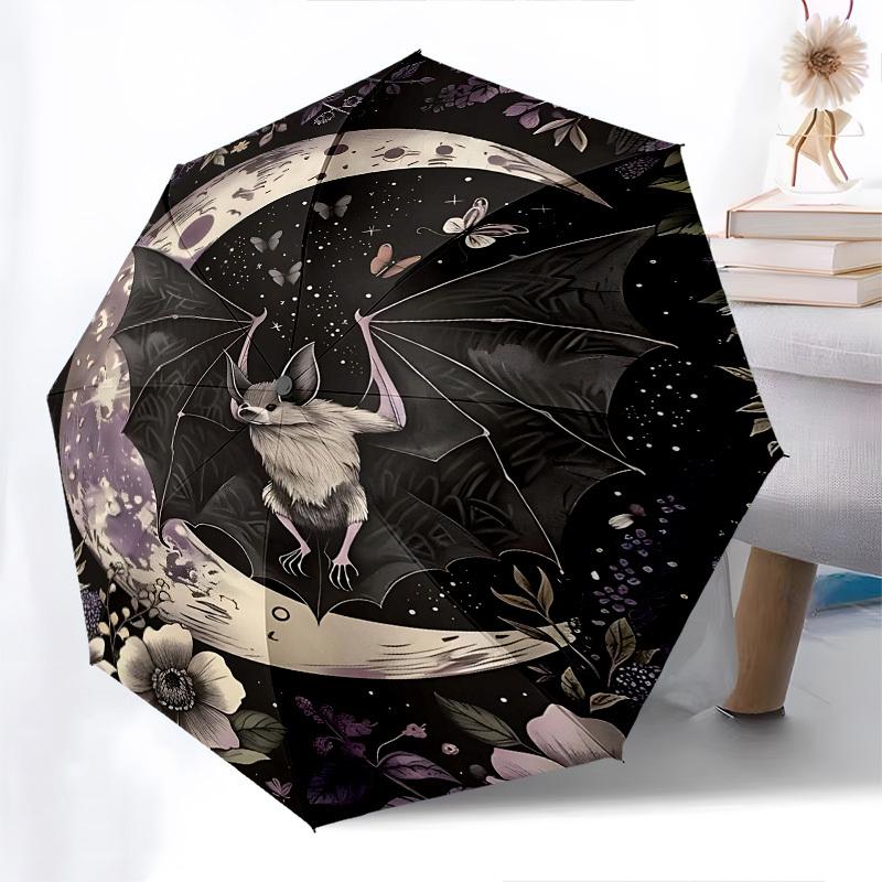 Bat Moon Automatic Folding Umbrella Compact 8 rib Design,Unique Style,Suitable for Everyday Outdoor Use,Perfect Gift for Friends and Fa