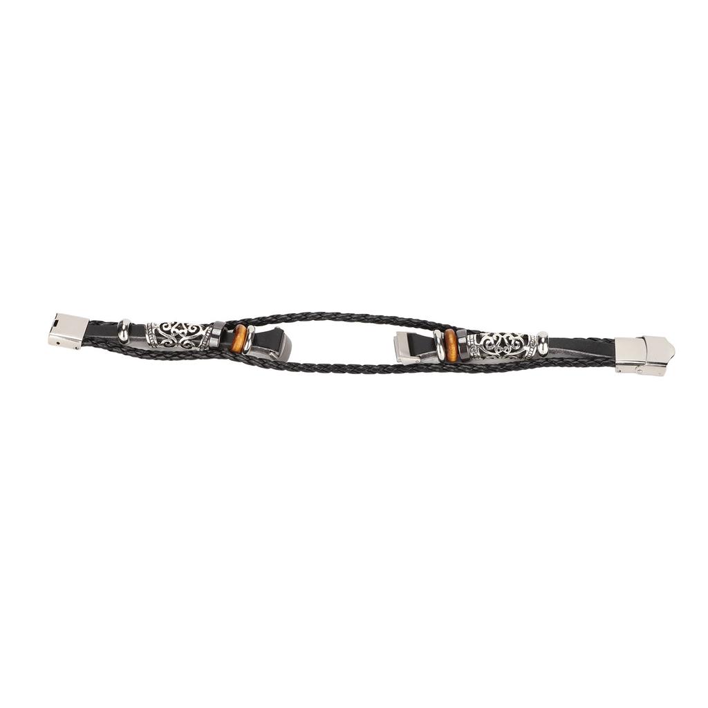 Smartwatch Band Leather Watch Replacement Wrist Strap Ethnic Vintage Style for Fitbit LuxeBlack