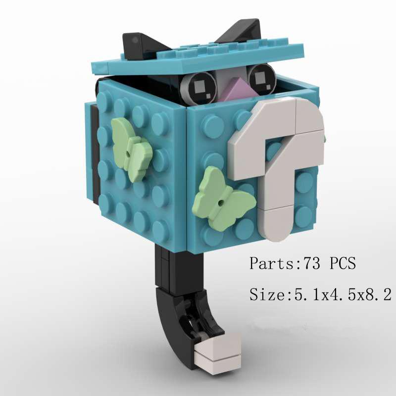 Cat-Themed Question Mark Box MOC Keychain Building Set - Puzzle Assembly Model with Hanging Function