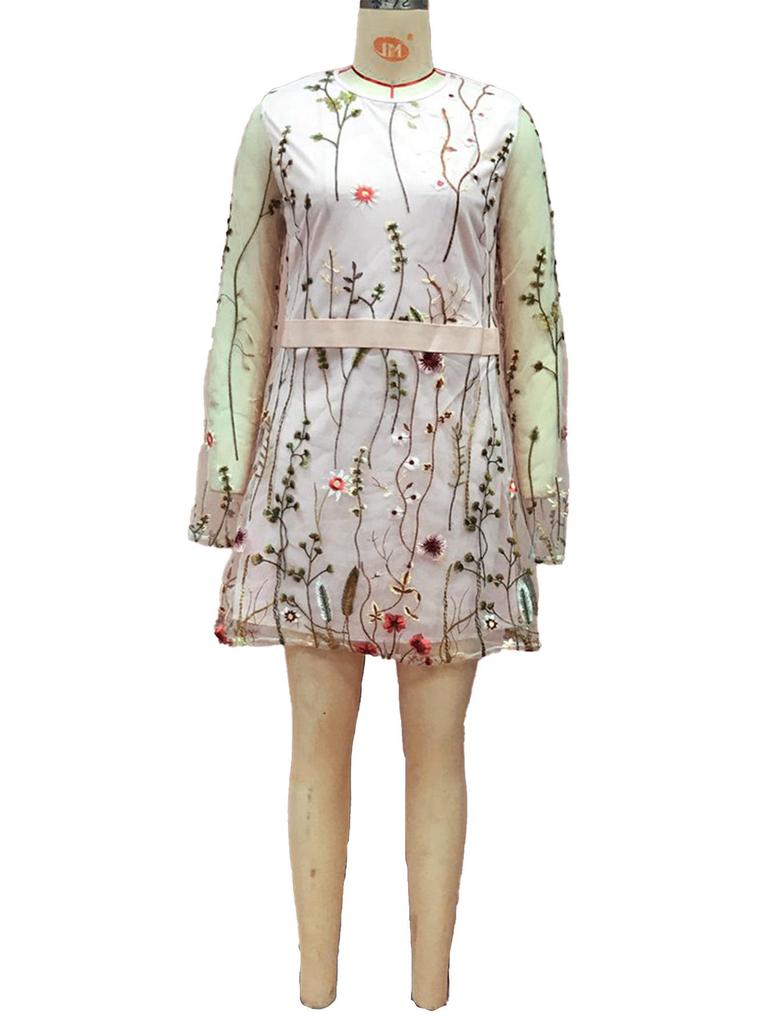 New Bohemian Lace Mesh Floral Embroidered Women's Dress