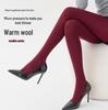 Women's Burgundy Retro Cable Knit Fleece-Lined Tights - Warm, Slimming Blend for Autumn/Winter