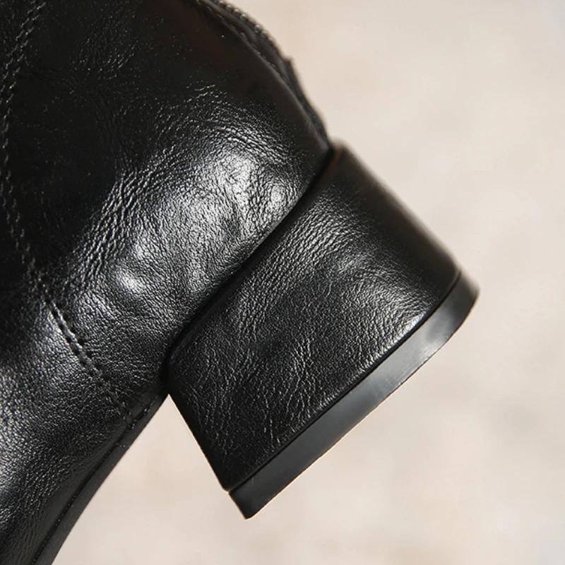 Luxury Women's Boots High Quality Square Toe Women's Ankle Boot Fashion Med-High Heels Women Shoes British Style Knee-High Boots