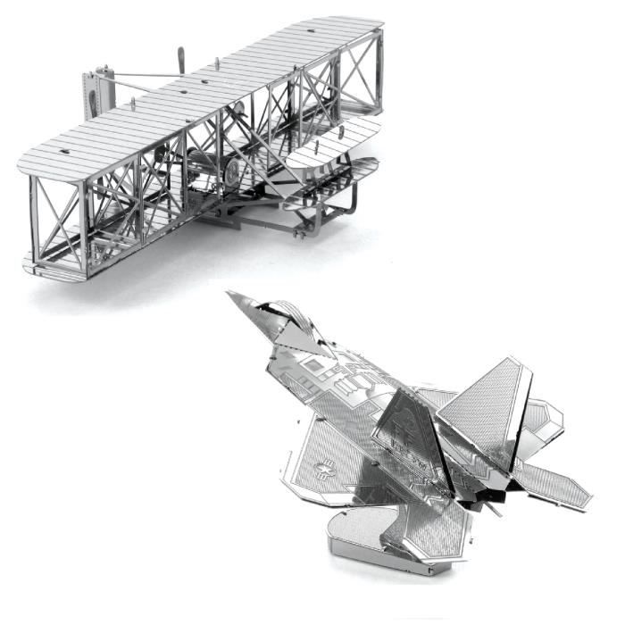 Metal Earth Fascinations Wright Brothers Airplane and F22 Raptor Puzzle 3D en métal