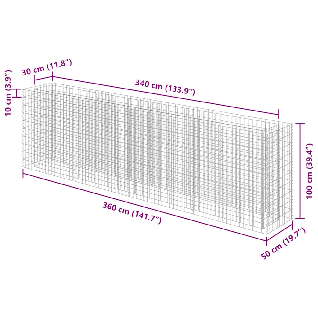 Gabion Raised Bed Galvanized Steel 360 * 50 * 100 cm
