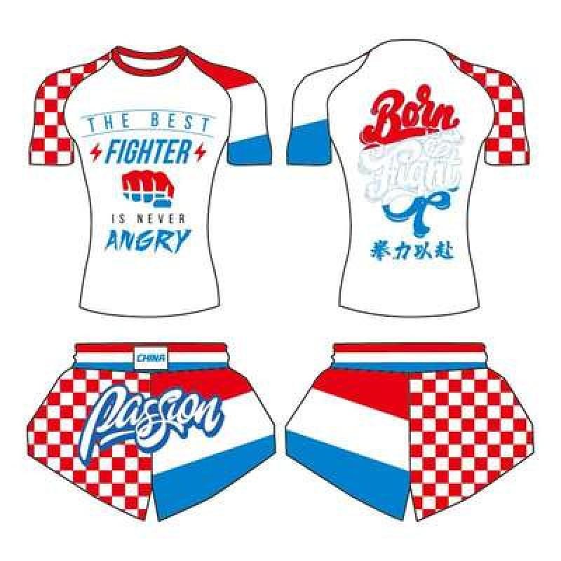 Mens Boxing Rash Guard Set UFC Training Short Sleeve Top Shorts MMA Kickboxing Gym