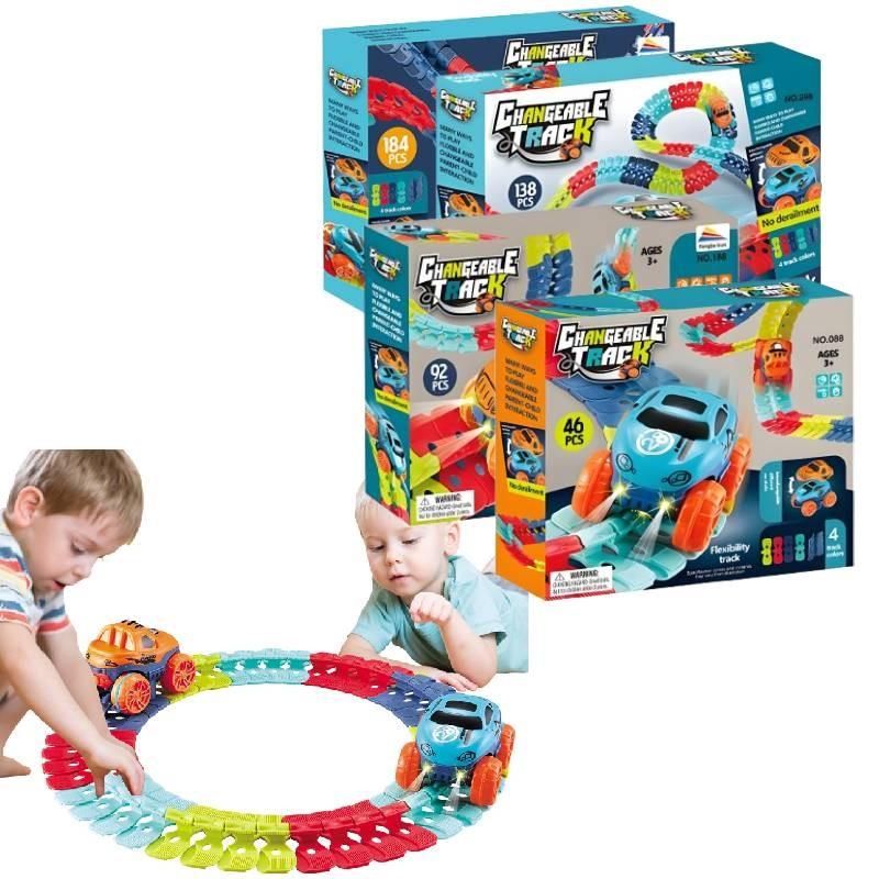 Захватывающий электрический трек для американских горок, бросающий вызов гравитации, с красочными огнями и магнитными элементами