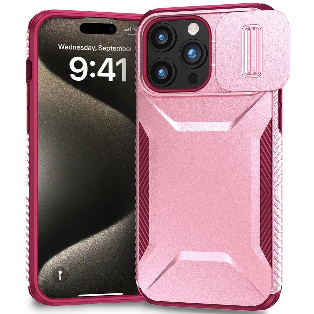 Чехол для iPhone 15 Pro, противоскользящий, из ПК+ТПУ, с выдвижной защитой камеры
