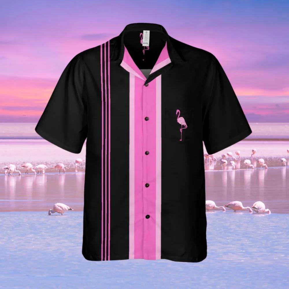Hawaiian Shirts 3D Printed Flamingo Graphic Men Vintage Vacation Street Short Sleeve Shirt Men's Button Down Lapel Blouse
