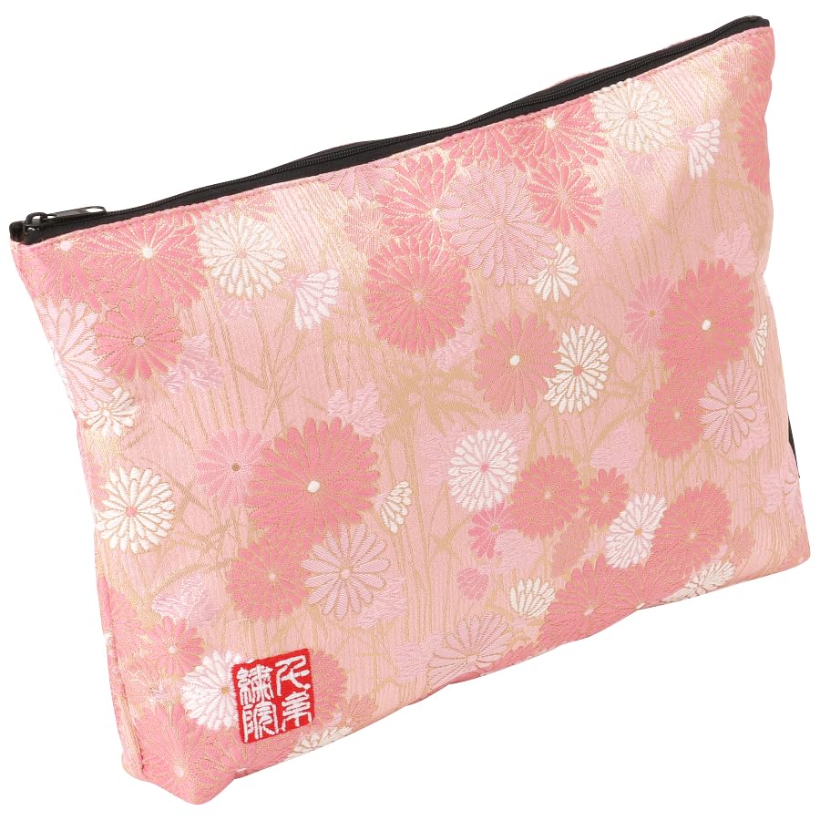 Senshishuin Nishijin Brocade Stamp Book Case and Chrysanthemum LL Size Pouch/Shrine (Lined) - Peach, Sasagi, Design,