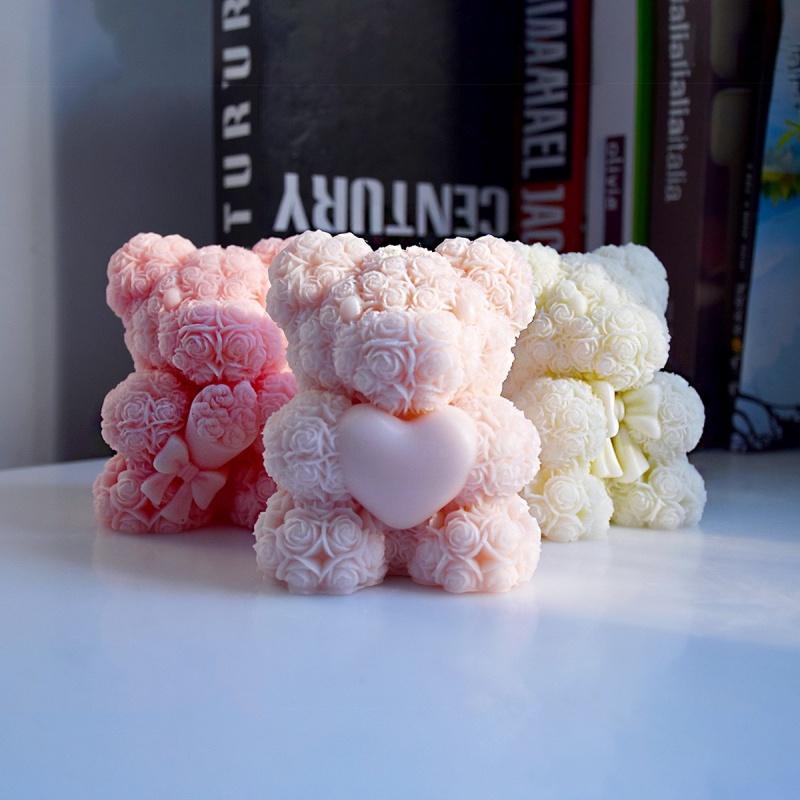 3D медведь с сердцем силиконовая форма для свечей DIY медвежьи объятия букет роз принадлежности для изготовления свечей ручной работы мыло домашний декор подарок для пары Валентина