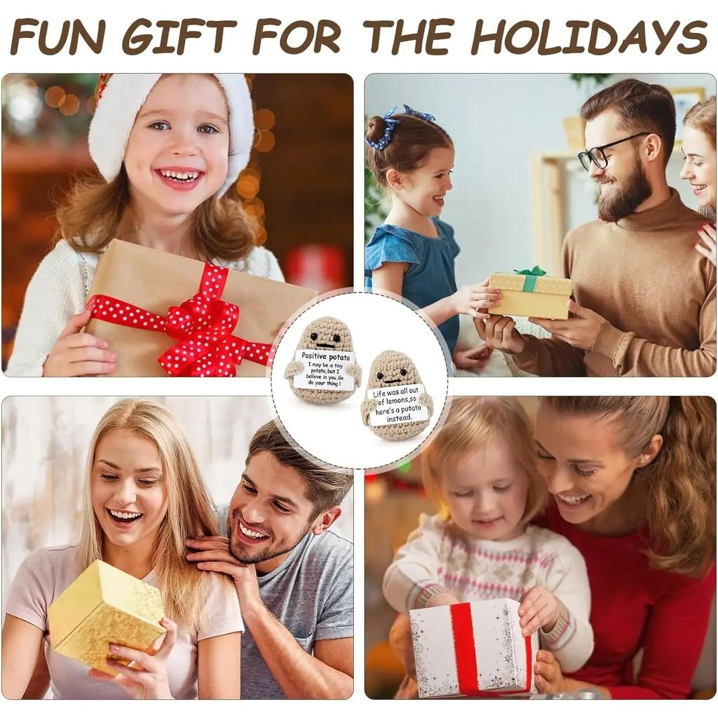 1-10PCS Positive Energy Potato Mini Handmade Plush Knitted Doll with Card Fun Stress Relieving Knitted Doll Home Decoration