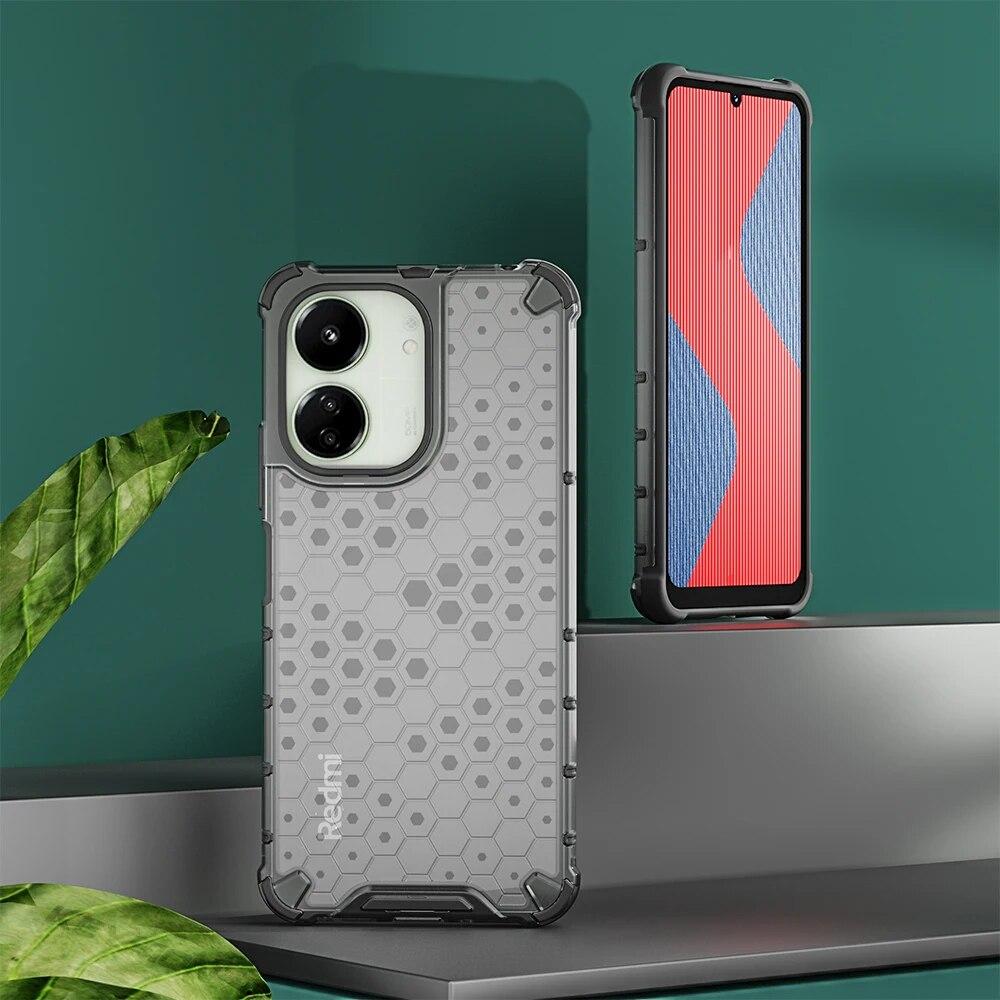 KEYSION Противоударный защитный чехол для POCO C65 M6 5G, силиконовый + ПК, прозрачная сотовая задняя крышка для телефона Redmi 13C 4G 13C 5G